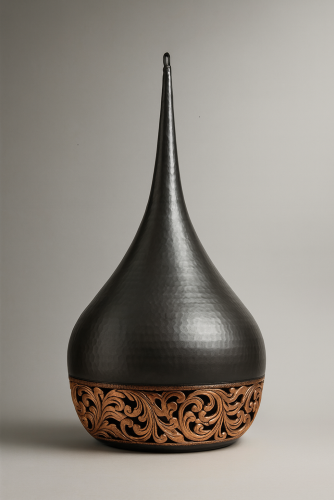 Lampu Gantung Hitam Kuningan Ukir – Finishing Hammered Premium Elegan