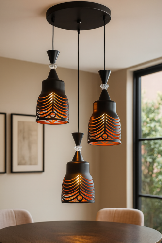 Lampu Gantung Tembaga/Kuningan 3 Head – Modern Pendant Light Desain Laser Cut Luxury