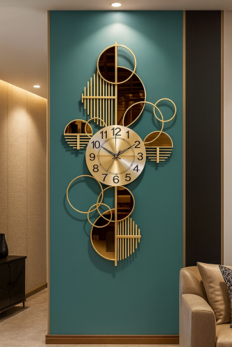Wall Decor Jam Dinding Modern Art Tembaga / Kuningan – Luxury Circle Geometry